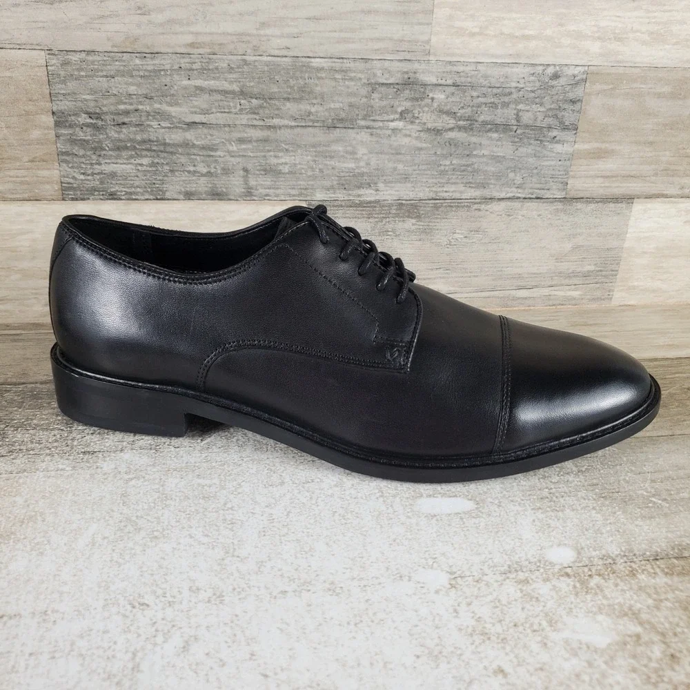 Vince Camuto Teodor Mens Oxford Shoes Sz 9.5 M Black Leather Lace Up Cap Toe